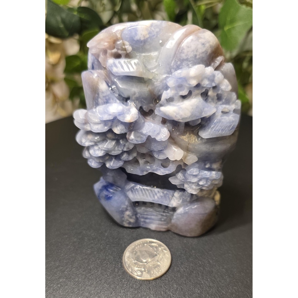 Blue and Beige Quartzite Oriental Stone Carving. 3.8" x 2.9" and 13.9OZ